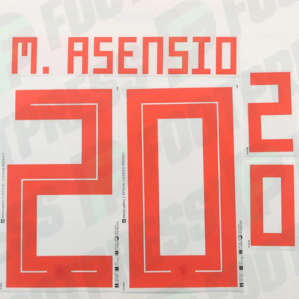 Official Nameset - Spain, Asensio, WC 2018, Away, Red,