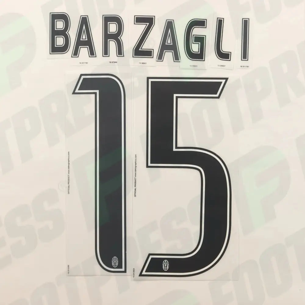 Flocado Oficial - Juventus Turin, Barzagli, 2015/2016 2016/2017, Local/Visitante/Tercera, Negro