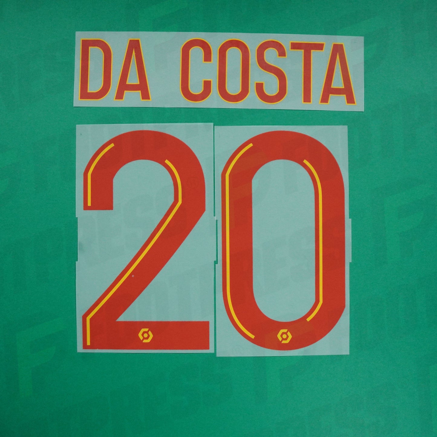 Official Nameset - RC Lens, Da Costa, 2021/2022, Home, Red / Yellow