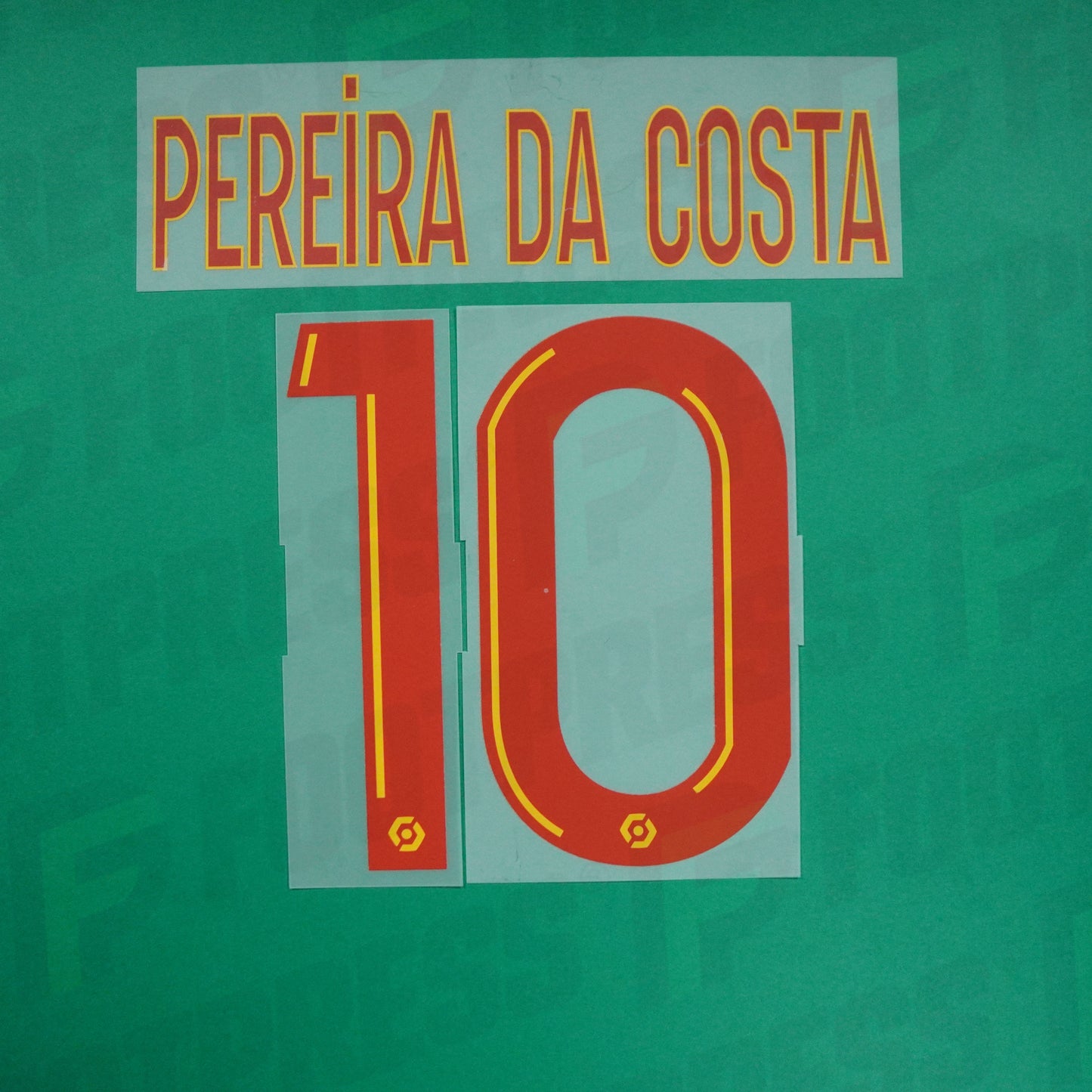 Official Nameset - RC Lens, Pereira Da Costa, 2022/2023, Home/Third, Red / Yellow