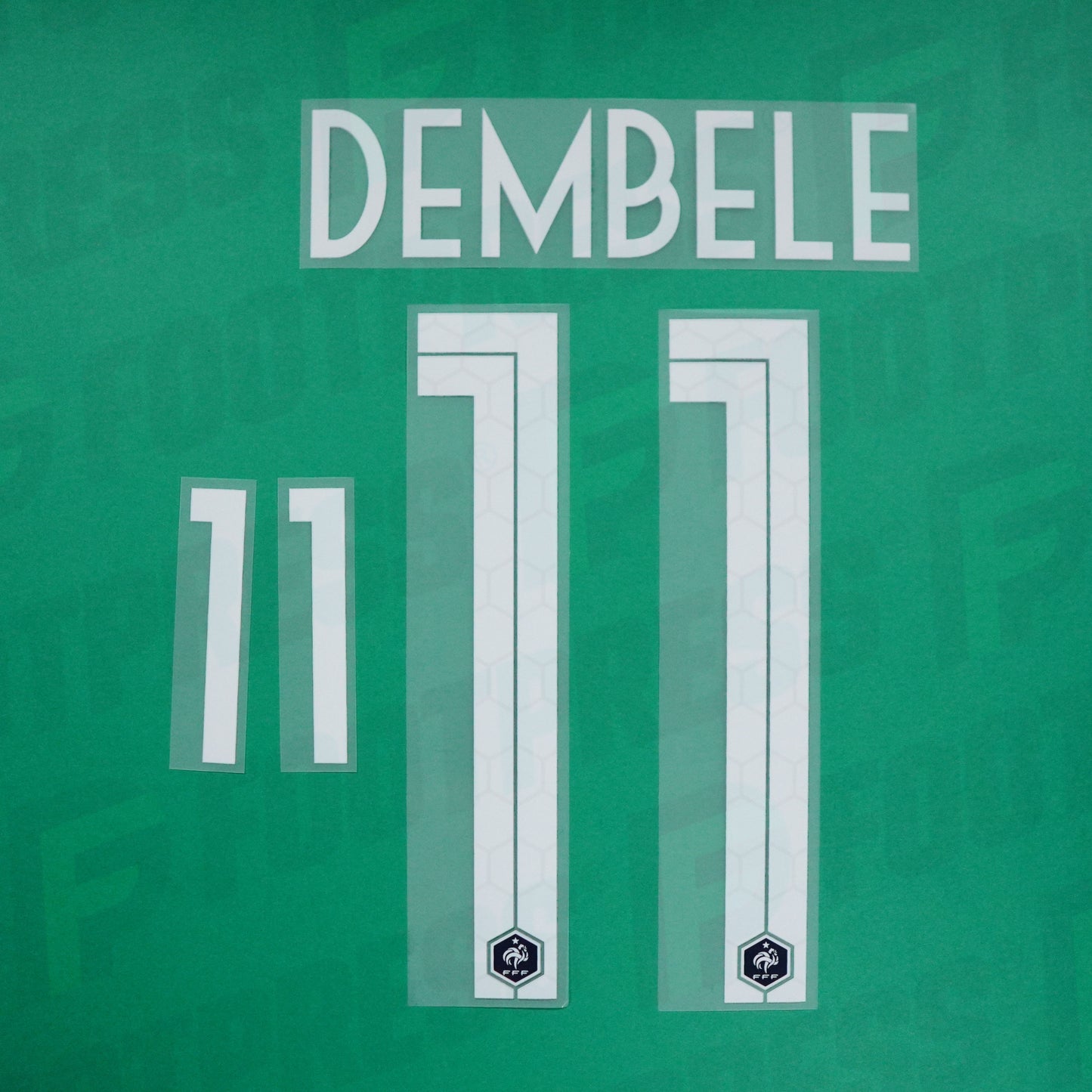 Flocado oficial - Francia, Dembele, 1 estrella, Mundial 2018, Local, Blanco