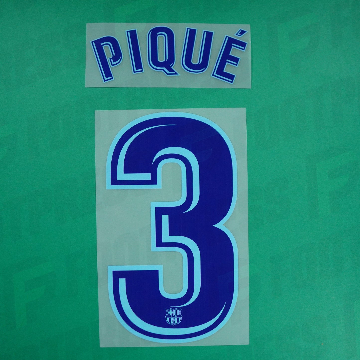 Official Nameset - FC Barcelona, Pique, 2017/2018, Away, Blue
