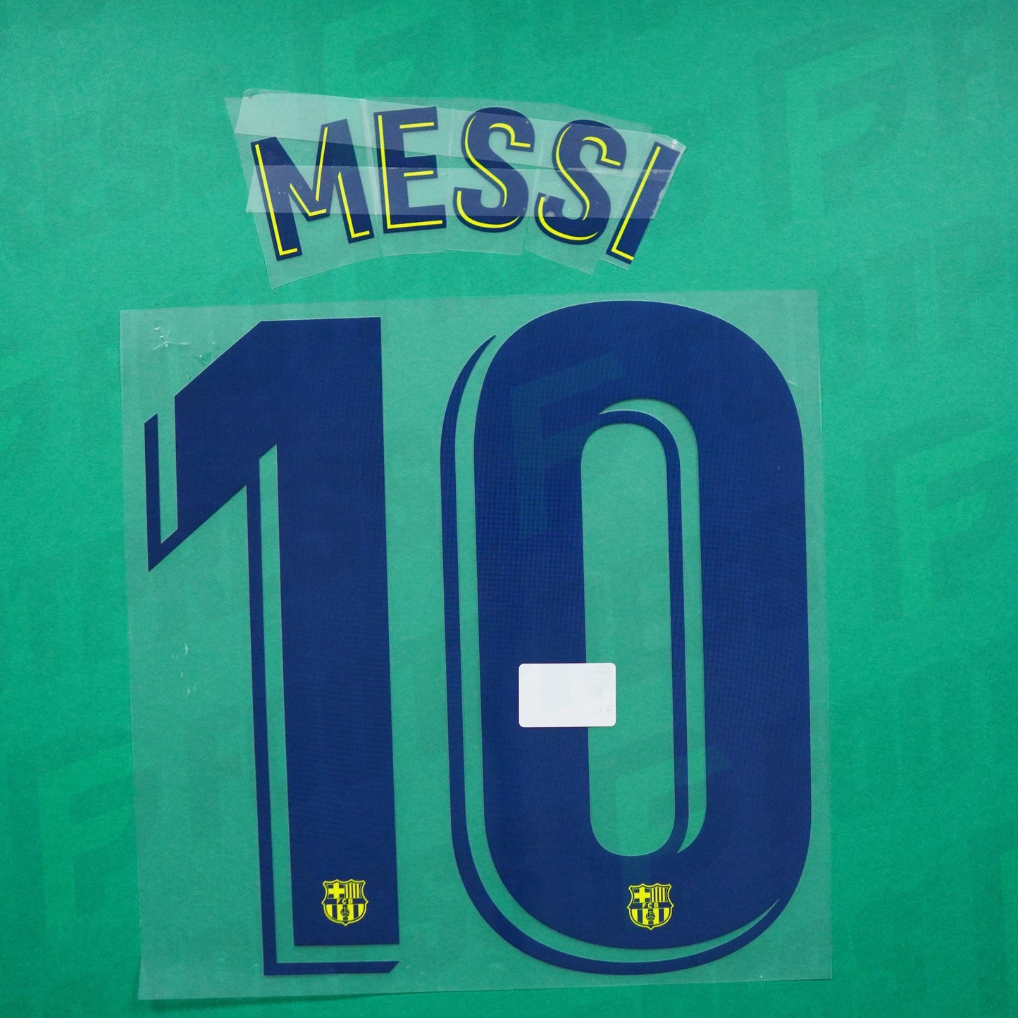 Flocage Officiel - FC Barcelone, "Messi (Lettre ""i"" mal coupée)", 2018/2019, Away, Bleu/Jaune fluo