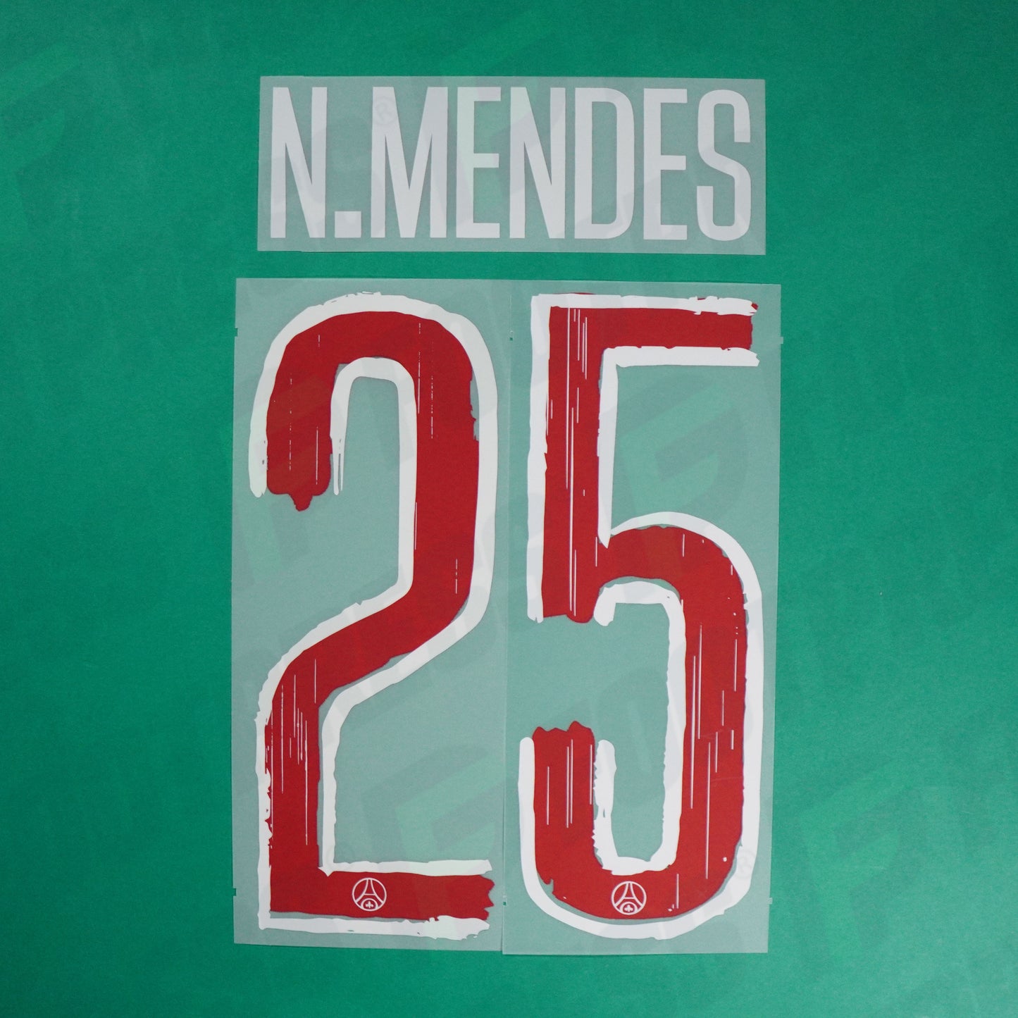 Flocage Officiel, Paris Saint-Germain, Nuno Mendes, 2024/2025, Home LDC, Blanc/Rouge