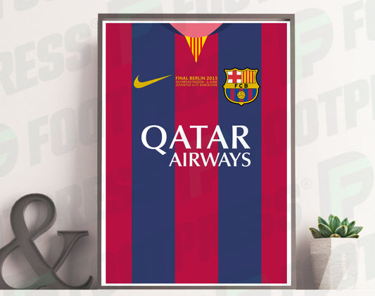 Affiche FC Barcelone 2014/2015 Domicile - Champion d'Europe - Maillot Face avant (Messi / Neymar JR)