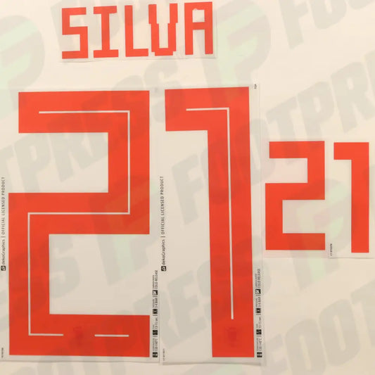Flocado oficial - España, Silva, WC 2018, Visitante, Rojo,
