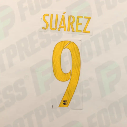 Flocado oficial - FC Barcelona INFANTIL, Suarez, 2016/2017, Local JUNIOR, Naranja