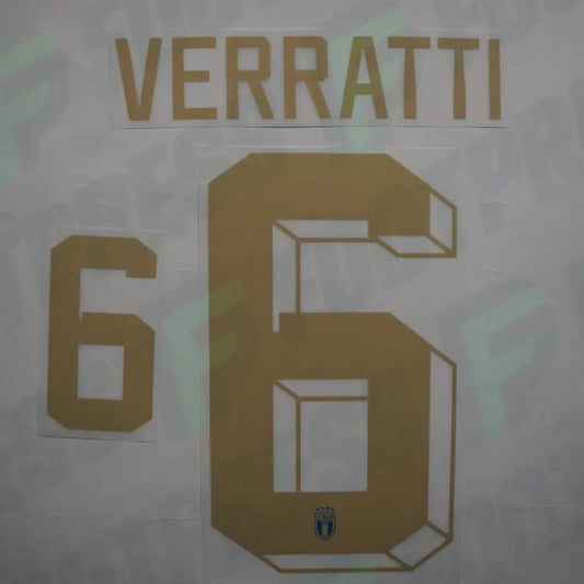 Official Nameset - Italy, Verratti, 2022, Home, Gold