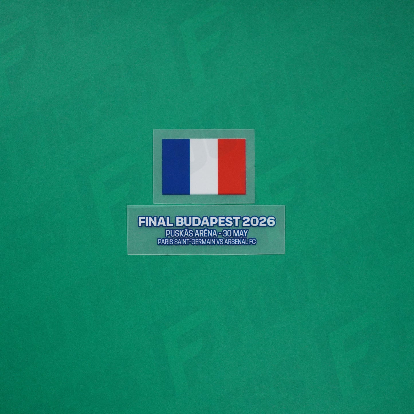 Flocage Officiel - Paris Saint-Germain, UCL Match Date, 2025/2026, Final Budapest 2026 Puskás Aréna - 30 May,  Paris Saint-Germain vs Arsenal FC, Blanc/Bleu foncé (MDT) + Drapeau France