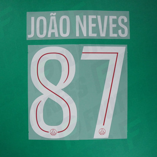 Flocage Officiel - Paris Saint-Germain, Joao Neves, 2025/2026, Home LDC, Blanc/Rouge