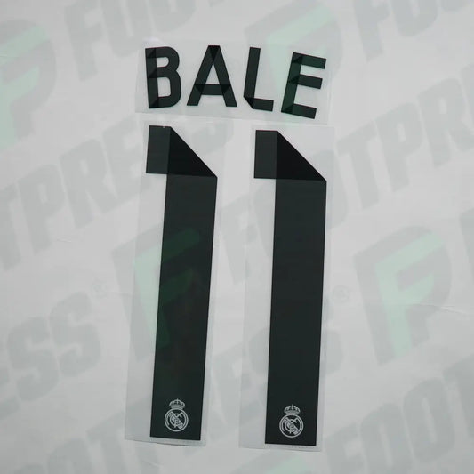 Flocage Officiel - Real Madrid, Bale (Micro trou d'agraffe sur le bord du chiffre 1), 2014/2015, Home, Noir