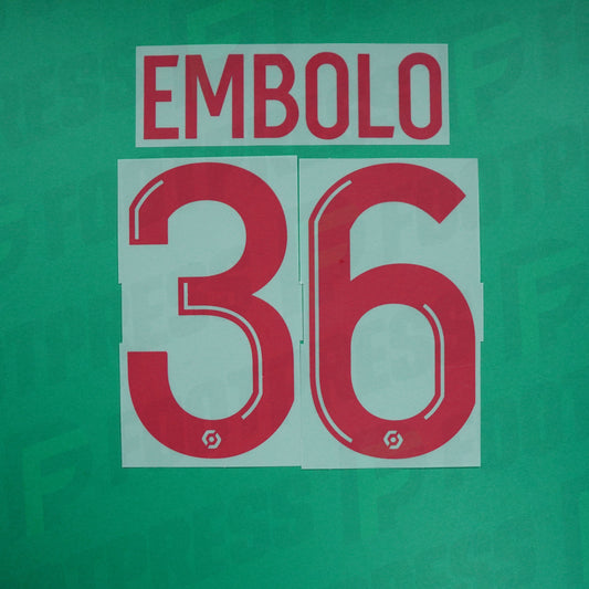 Official Nameset - AS Monaco, Embolo, 2022/2023, Home, Red