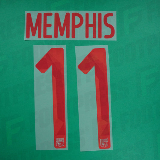 Official Nameset - Olympique Lyonnais, Memphis, 2017/2018, Home LDC, Red (OL)