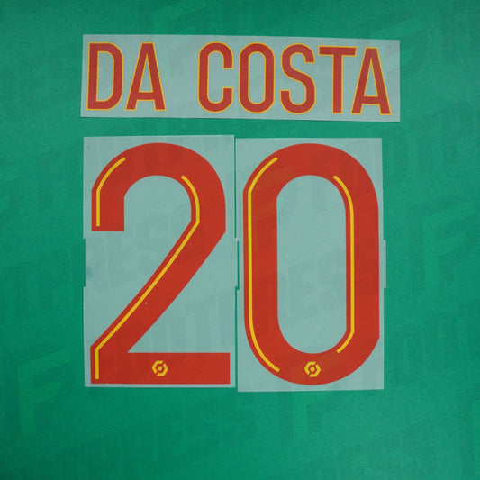 Official Nameset - RC Lens, Da Costa, 2021/2022, Home, Red / Yellow