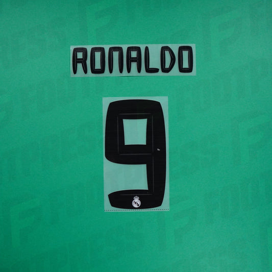 Flocado Oficial - Real Madrid NIÑO, Ronaldo 9, 2010/2011, Local JUNIOR, Negro,