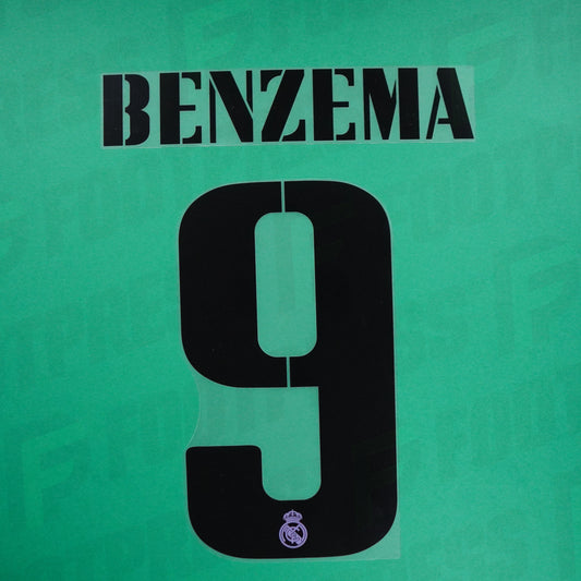 Official Nameset  - Real Madrid, Benzema, 2022/2023, Home/Third, Black/Purple