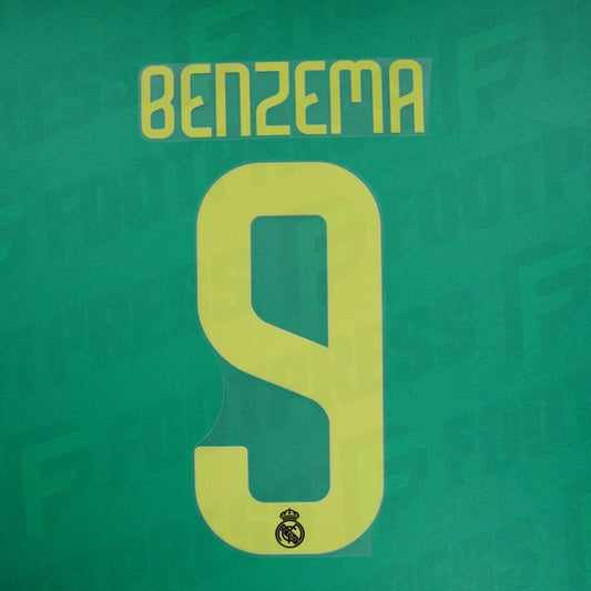 Official Nameset - Real Madrid, Benzema, 2022/2023, Away, Green/Black