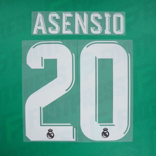Flocado oficial - Real Madrid, Asensio, 2017/2018, Visitante, Blanco,