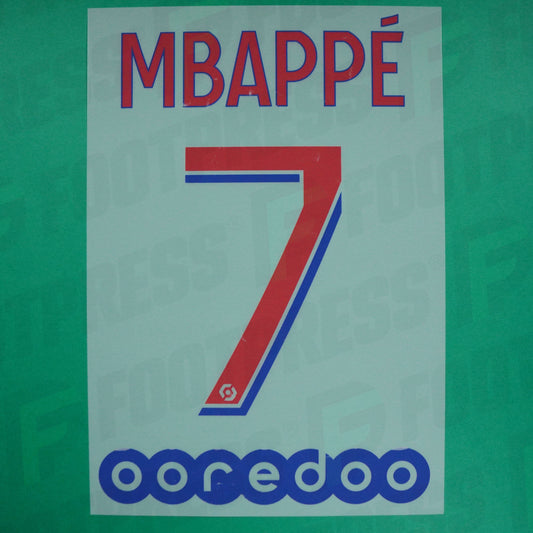 Official Nameset - Paris Saint-Germain, Mbappé, 2020/2021, Away, Red/Blue (PSG)