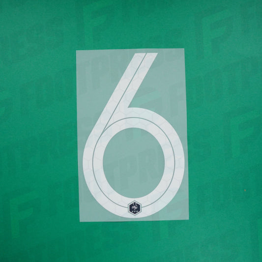 Flocado oficial - Francia 2 estrellas, Gran número 6, 2018, Local, Blanco