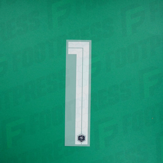 Flocado oficial - Francia 2 estrellas, Número grande 1, 2018, Local, Blanco