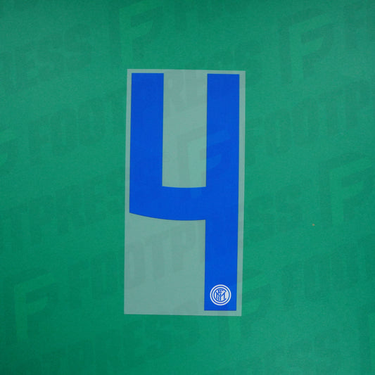 Flocado oficial: Inter de Milán, número 4 grande, visitante, azul