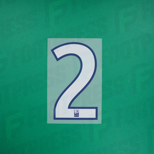 Flocado Oficial - Olympique Lyonnais, Número 2 Grande, Blanco/Azul (OL)