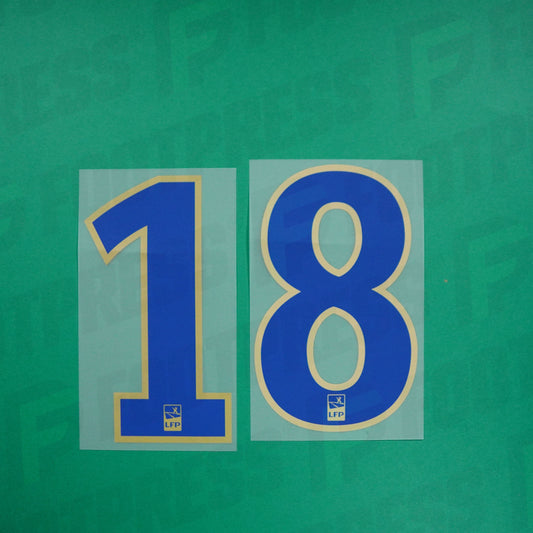 Flocado Oficial - Olympique Lyonnais, Gran Número 18, Azul / Dorado (OL)