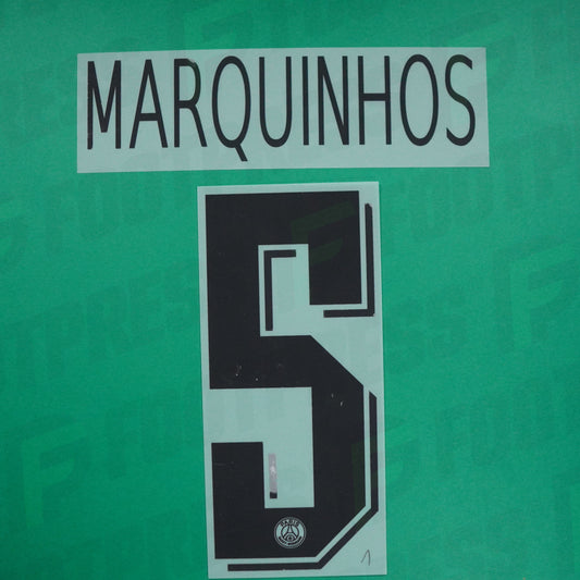 Flocage Officiel - Paris Saint-Germain, Marquinhos (Petite partie du chiffre 5 endommagée), 2019/2020, Away LDC, Noir