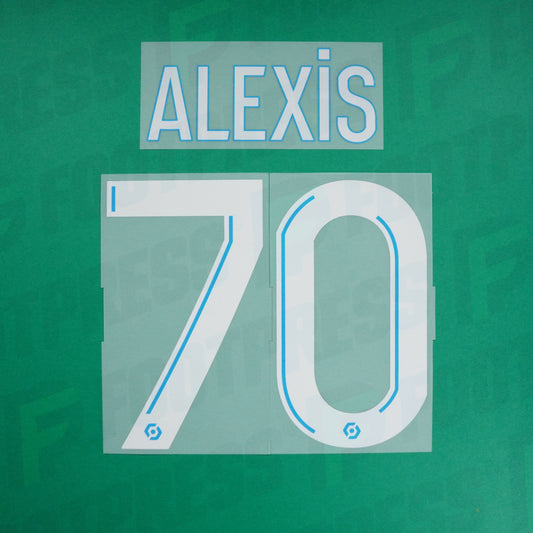 Official Nameset - Olympique de Marseille, Alexis, 2022/2023, Away, White / Light Blue (OM)