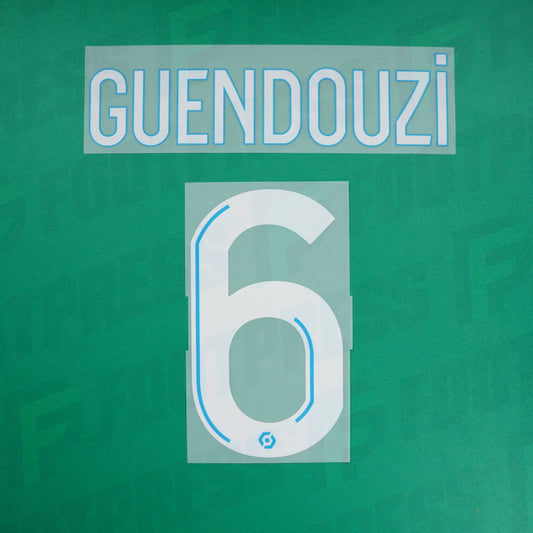 Official Nameset - Olympique de Marseille, Guendouzi, 2022/2023, Away, White / Light blue (OM)