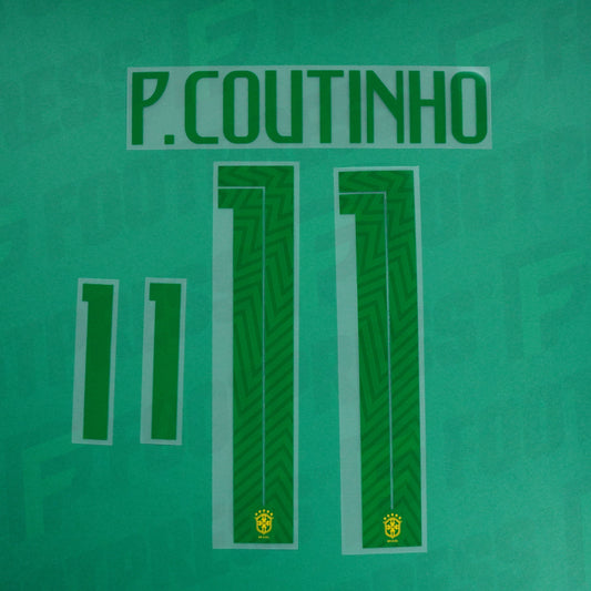 Official Nameset - Brazil, Coutinho, WC 2018, Home, Green,