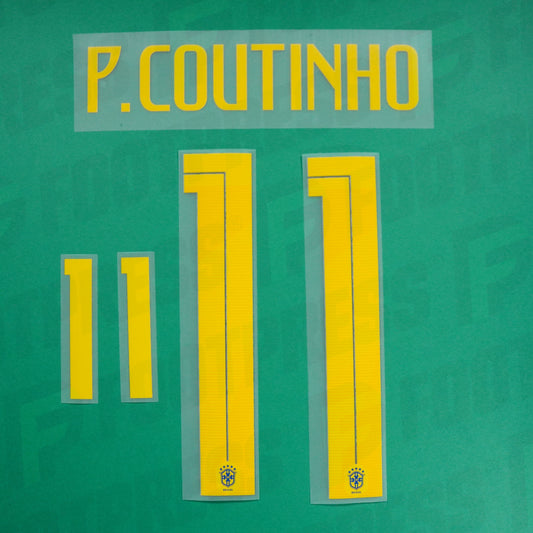 Official Nameset - Brazil, Coutinho, WC 2018, Away, Yellow,