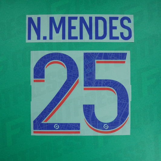 Official Nameset  - Paris Saint-Germain, Nuno Mendes, 2022/2023, Third, Blue (PSG)