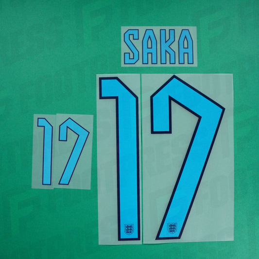 Official Nameset - England, Saka, 2022, Away, Sky Blue