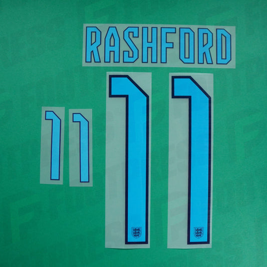 Impresión oficial - Inglaterra, Rashford, 2022, visitante, azul cielo