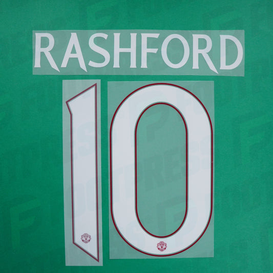 Flocage officiel - Manchester United, Rashford, 2023/2024, Away Europe, Blanc/Rouge