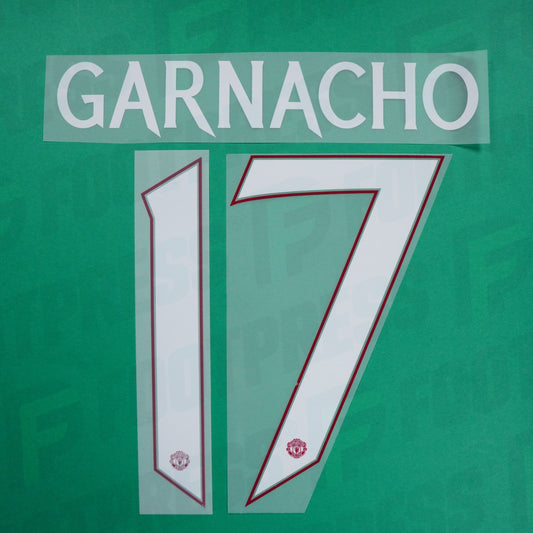 Flocage officiel - Manchester United, Garnacho, 2023/2024, Away Europe, Blanc/Rouge