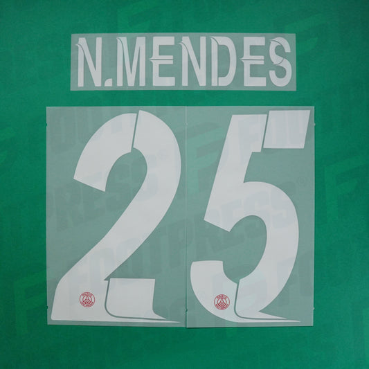 Flocage Officiel - Paris Saint-Germain, Nuno Mendes, 2023/2024, Home LDC, Blanc/Rouge