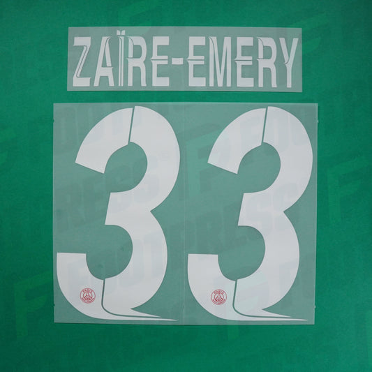 Flocage Officiel - Paris Saint-Germain, Zaïre-Emery, 2023/2024, Home LDC, Blanc/Rouge