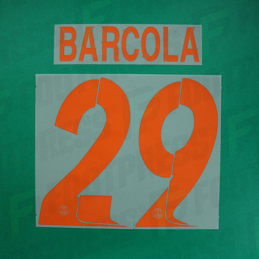 Flocage Officiel - Paris Saint-Germain, Barcola, 2023/2024, Third LDC, Orange/Argenté