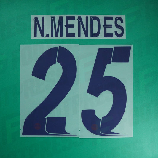 Flocage Officiel - Paris Saint-Germain, Nuno Mendes, 2023/2024, Away LDC, Bleu/Rouge