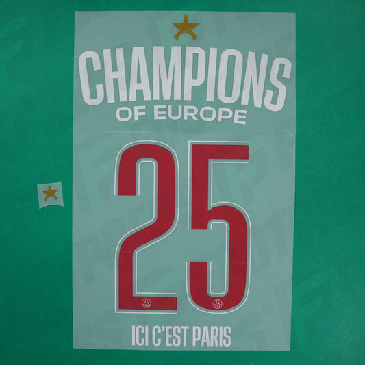 Flocage Officiel, Paris Saint-Germain, Champions d'Europe, 2024/2025, Home, Blanc/Rouge (+ étoile)