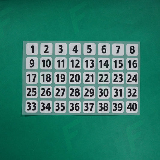 Flocage Officiel - Numéro(s) Noir(s) sur carré blancs 1 à 40 3cm