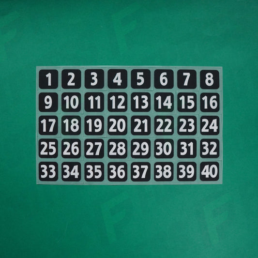 Flocage Officiel - Numéro(s) Blanc(s) sur carré noirs 1 à 40 3cm