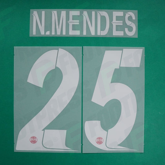 Flocage Officiel - Paris Saint-Germain, Nuno Mendes, 2023/2024, Home LDC, Blanc/Rouge