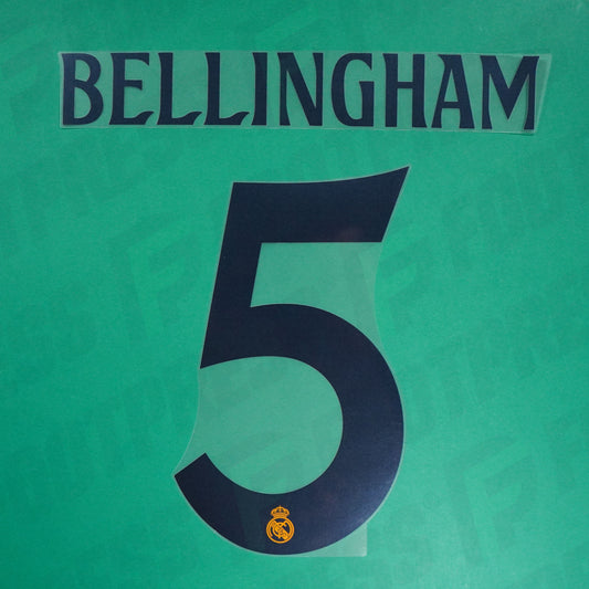Flocage Officiel - Real Madrid, Bellingham, 2024/2025, Away, Bleu pailleté/Orange