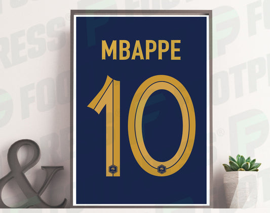 Affiche Kylian Mbappé France 2022 Domicile - Coupe du Monde - Maillot Face arrière