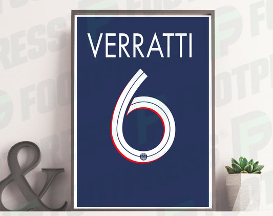 Affiche Marco Verratti Paris Saint-Germain 2020/2021 Domicile - Ligue des Champions - Maillot Face arrière