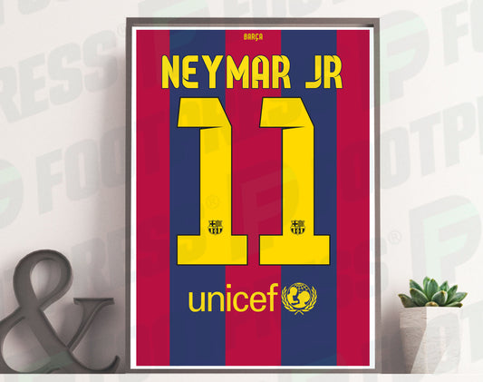 Affiche Neymar JR FC Barcelone 2014/2015 Domicile - Champion d'Europe - Maillot Face arrière
